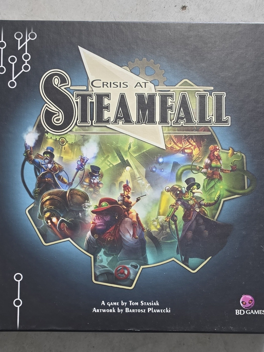 Crisis at Steamfall Board Game - Steamfall Edition (Black/Green/Blue)